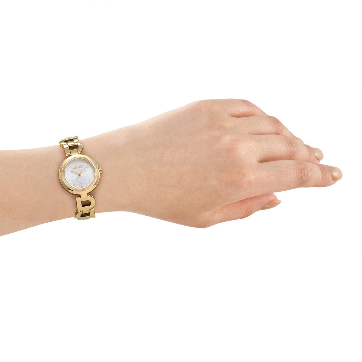 DKNY Open Link Gold 28mm Silver Dial Womens Watch DK1L162M0035