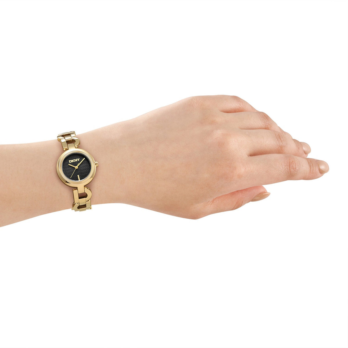 DKNY Open Link Gold 28mm Black Dial Womens Watch DK1L162M0045