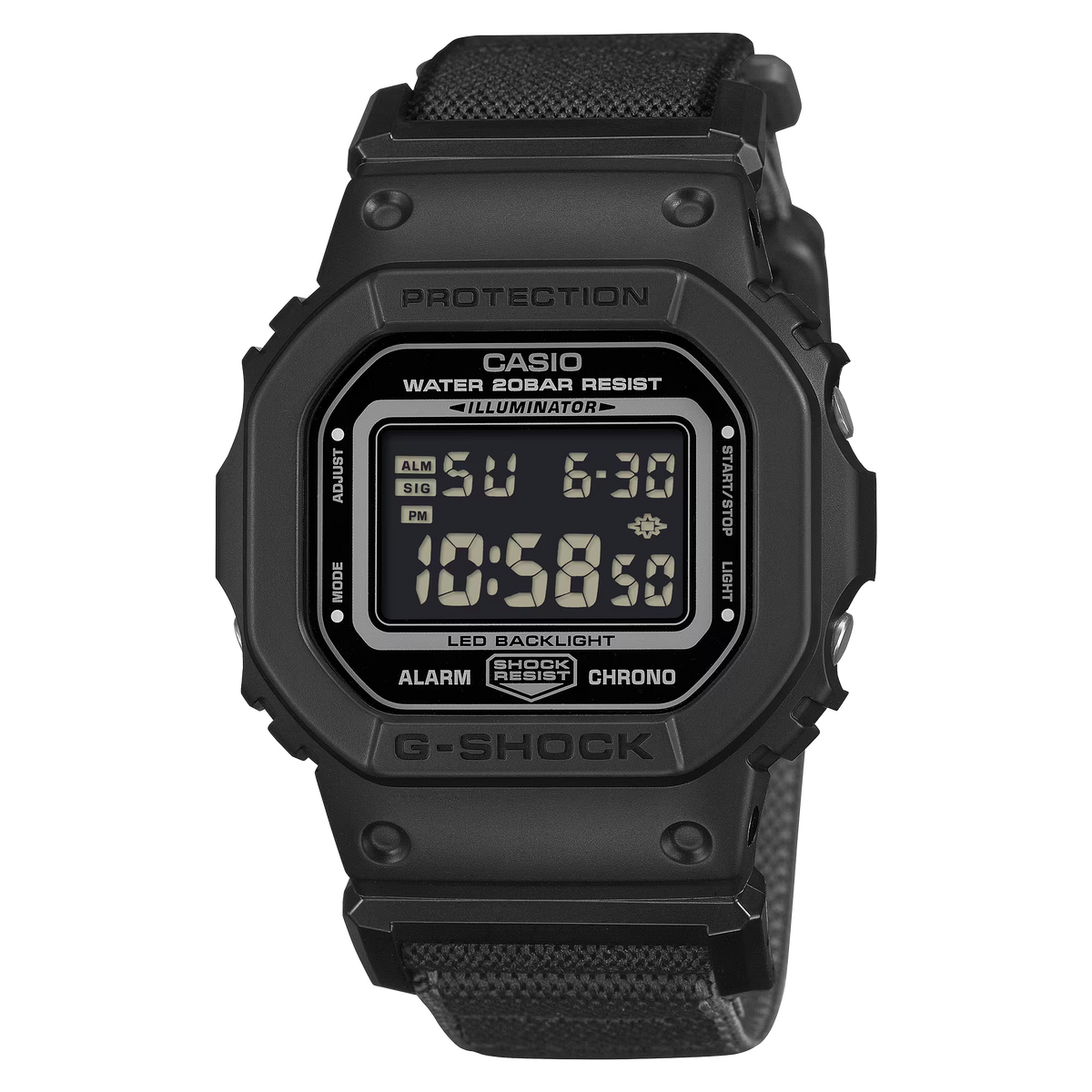 G-Shock Digital All Black Nylon FIDLOCK Clasp Band Watch DW5600MNC-1D
