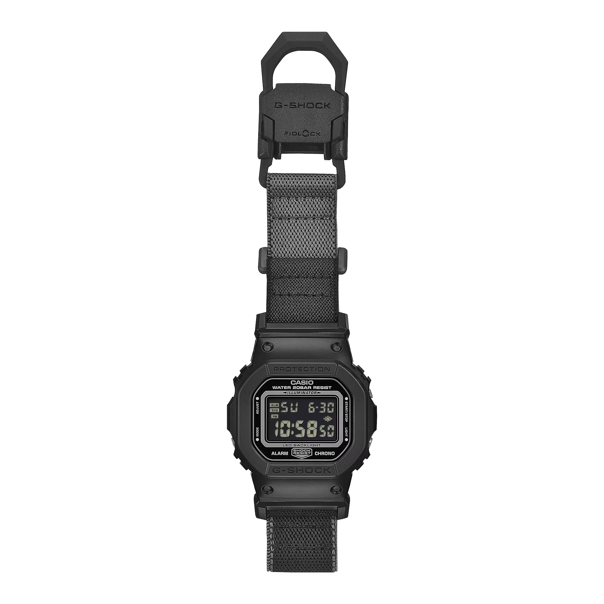 G-Shock Digital All Black Nylon FIDLOCK Clasp Band Watch DW5600MNC-1D