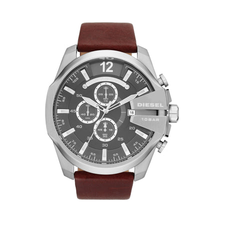 Diesel Mega Chief Chronograph Watch with Brown Leather Strap DZ4290 Watch Direct