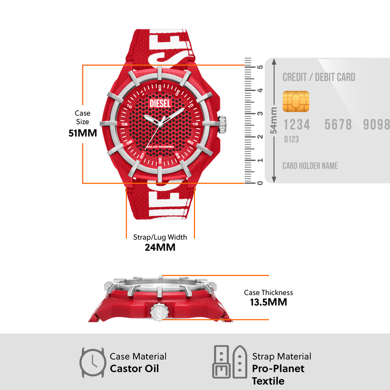 Eco-Friendly Solar-Powered Red rPET Diesel Watch - DZ4621