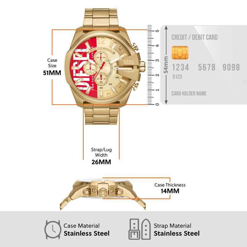 Gold-Tone Diesel Mega Chief Chronograph Stainless Steel Watch DZ4642