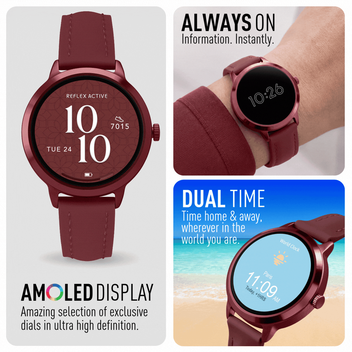 Reflex Active Spectra 300 R Amoled Burgundy Silicone smart watch — view 3