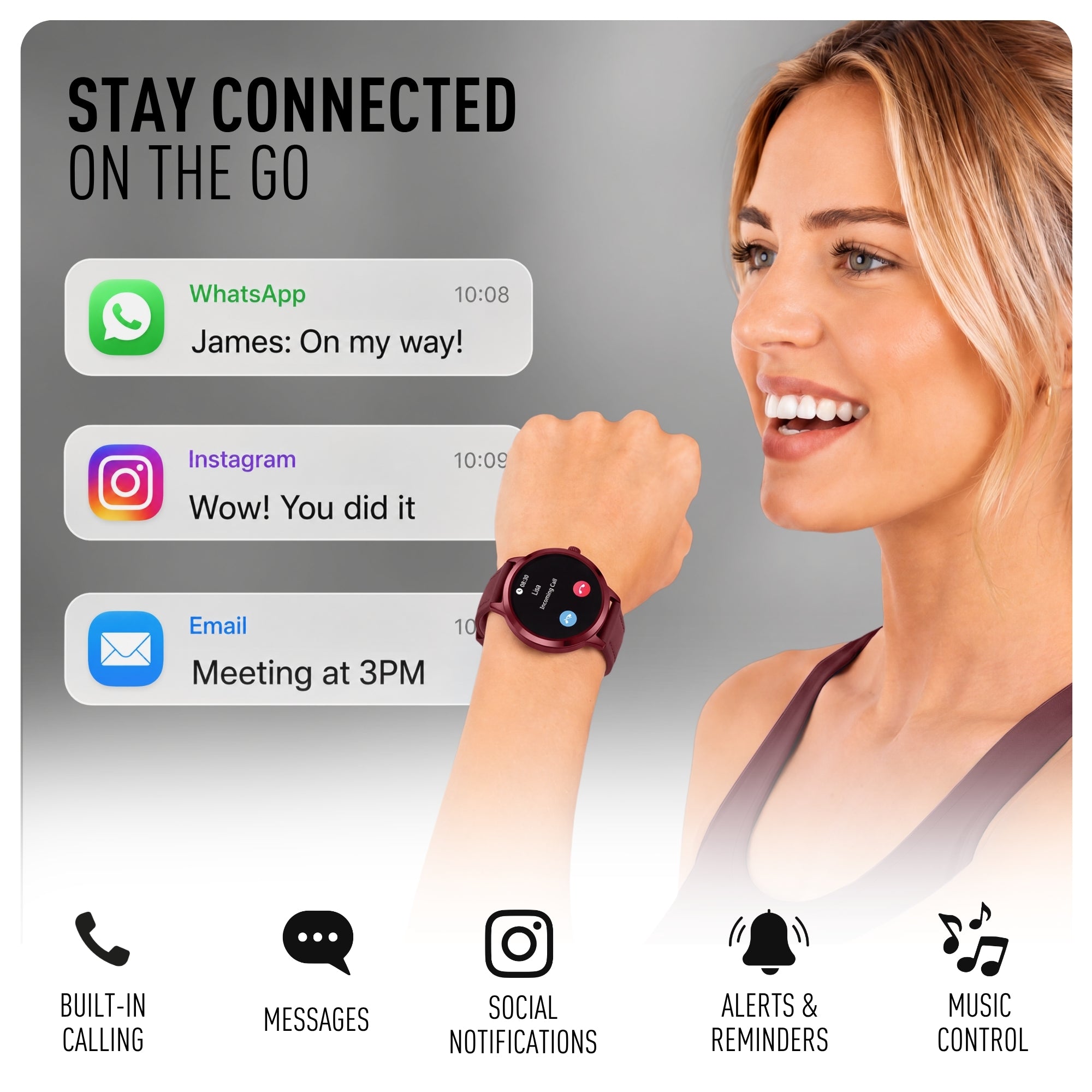 Reflex Active Spectra 300 R Amoled Burgundy Silicone smart watch — view 6