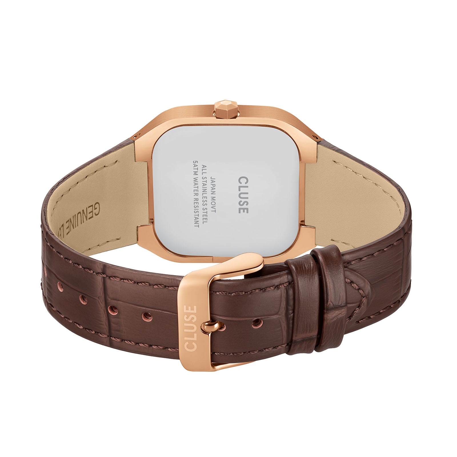 CLUSE Quadrus Multifunction watch, brown dial, brown leather strap CW26206, strap detail