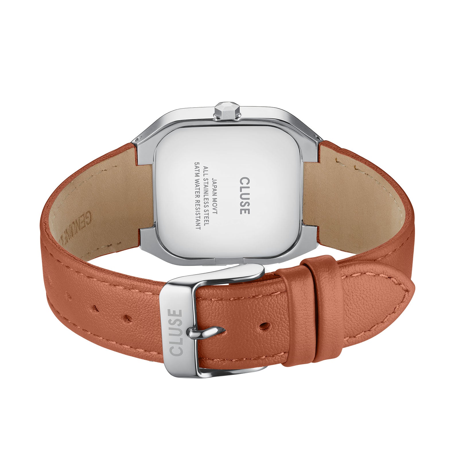 CLUSE Quadrus Multifunction watch, white dial, brown leather strap CW26208, strap detail
