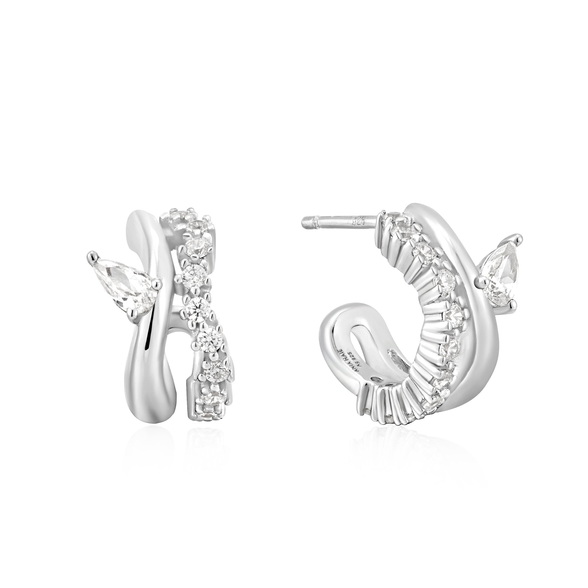 Ania Haie Silver Double Hoop Studs Luxurious Sparkle Earrings