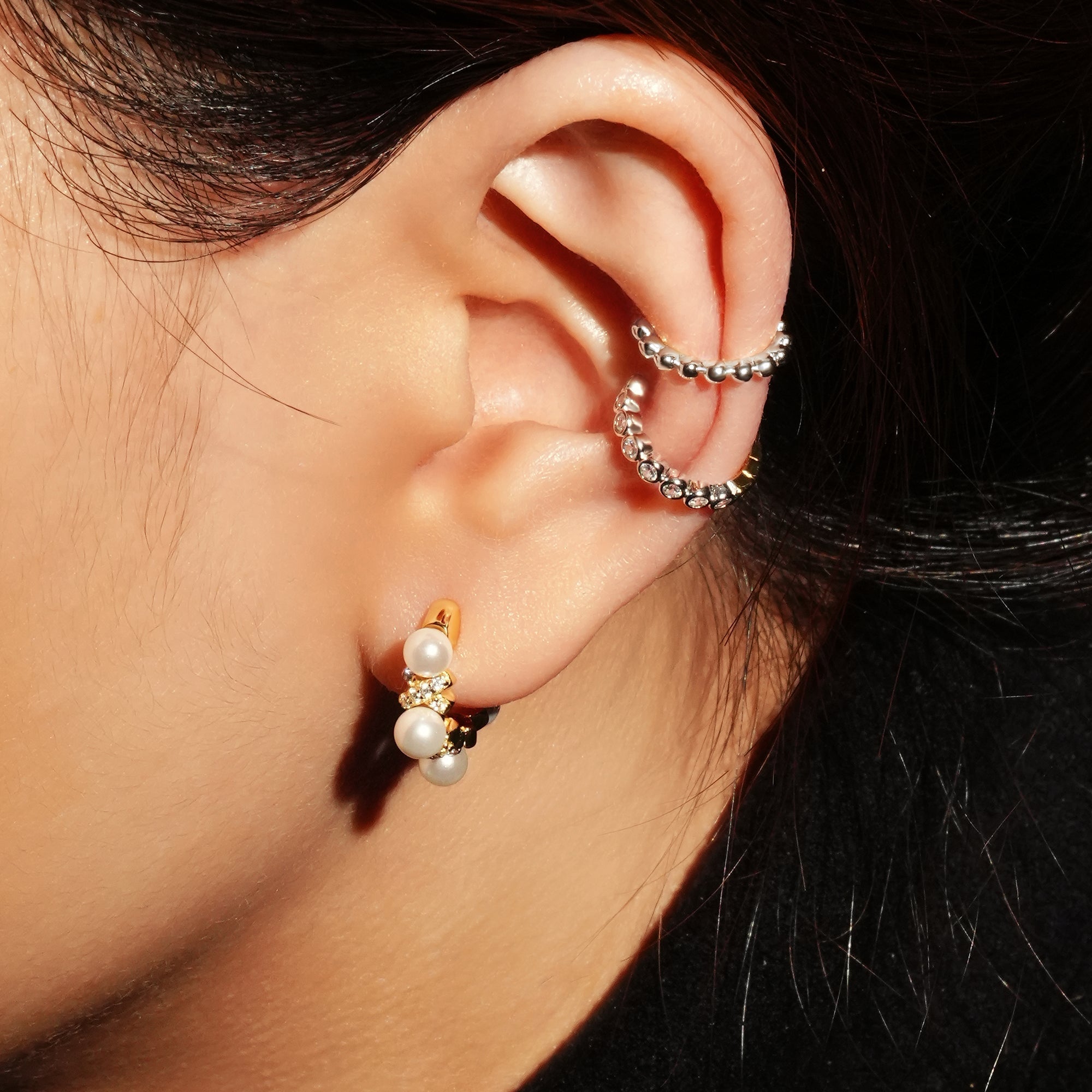 Silver Beaded Ear Cuff for Subtle Style and Spiritual Elegance