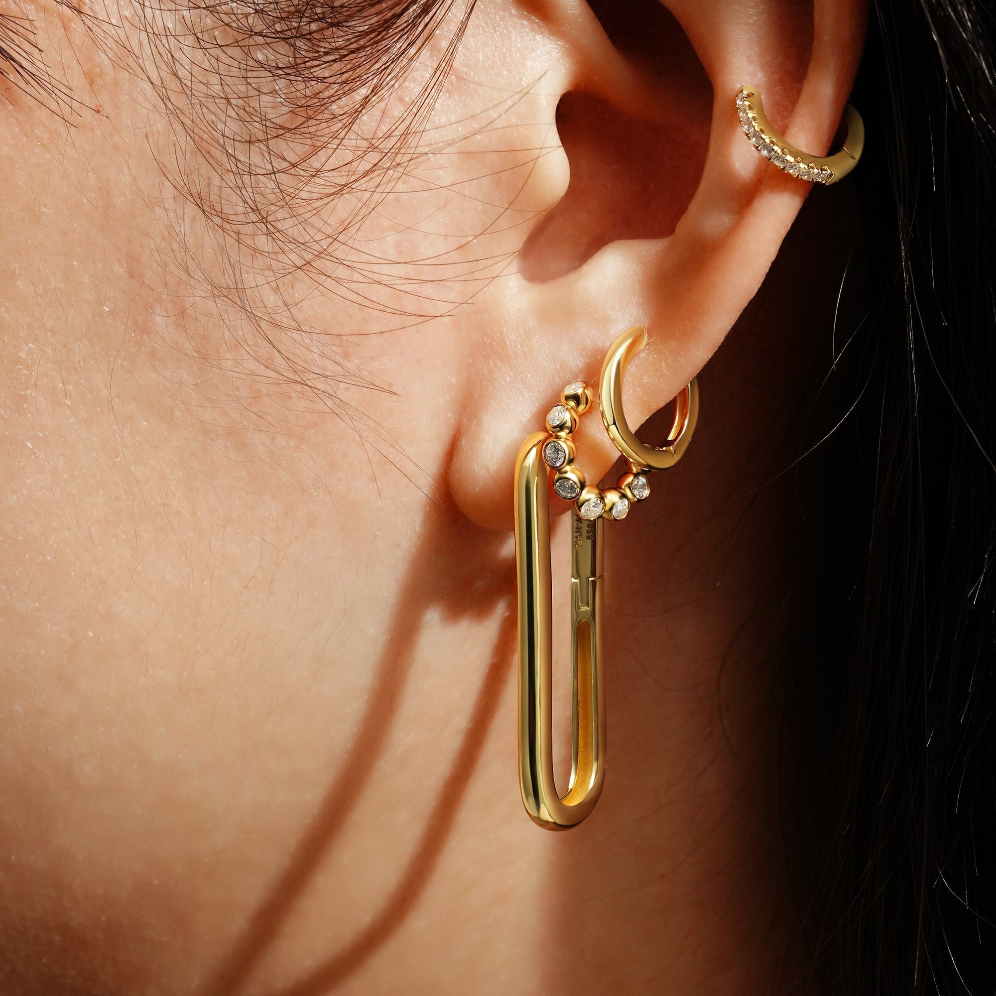Gold Bezel Beaded Huggie Hoop Earrings for Subtle Elegant Style