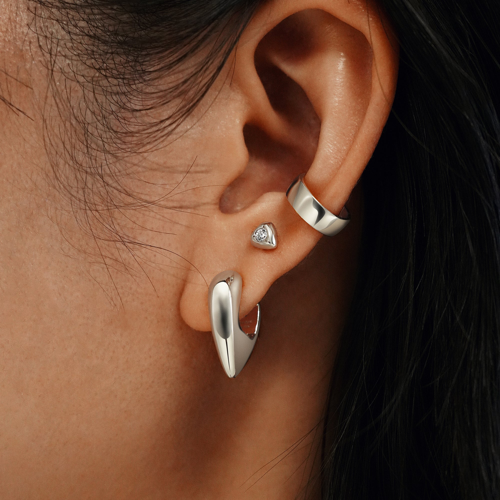 Ania Haie Silver Shield Stud Earrings With Sparkling Zirconia Stone
