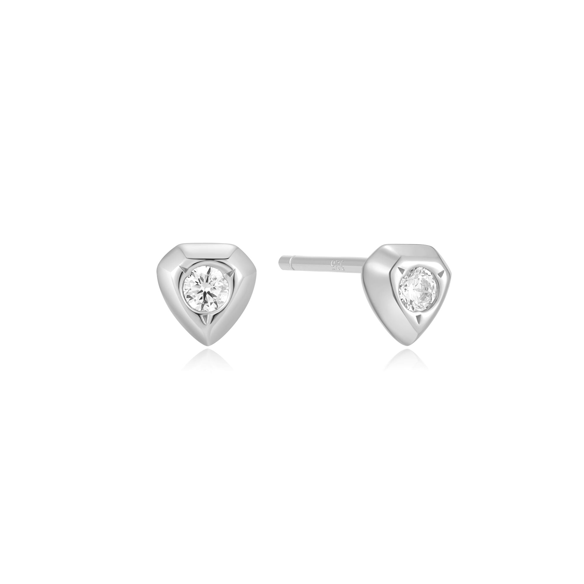 Ania Haie Silver Shield Stud Earrings With Sparkling Zirconia Stone