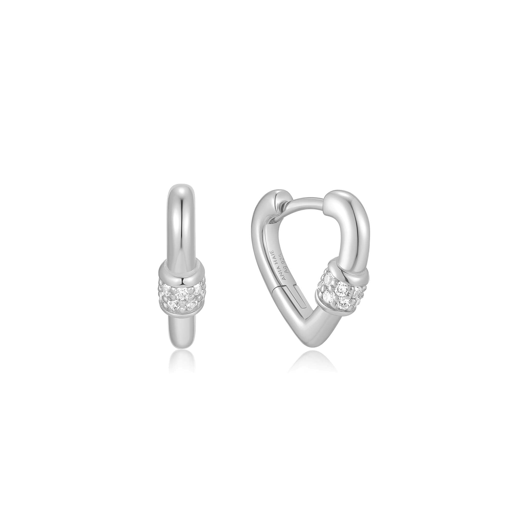 Silver Mini Heart Huggie Hoop Earrings Trendy Lightweight Design