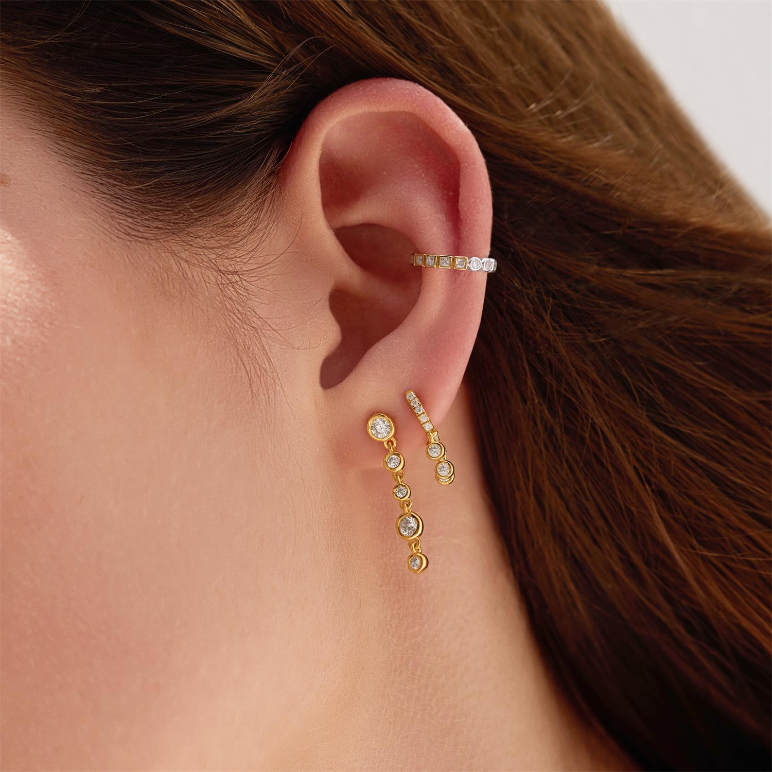 Ania Haie Gold Trio-Drop Huggie Hoop Earrings