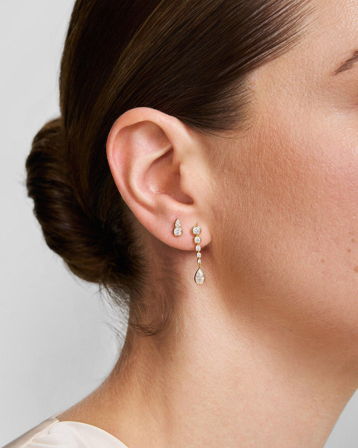 Ania Haie Gold Graduated Bezel Round & Teardrop Dangle Stud Earrings E076-17G E076-17G view 2