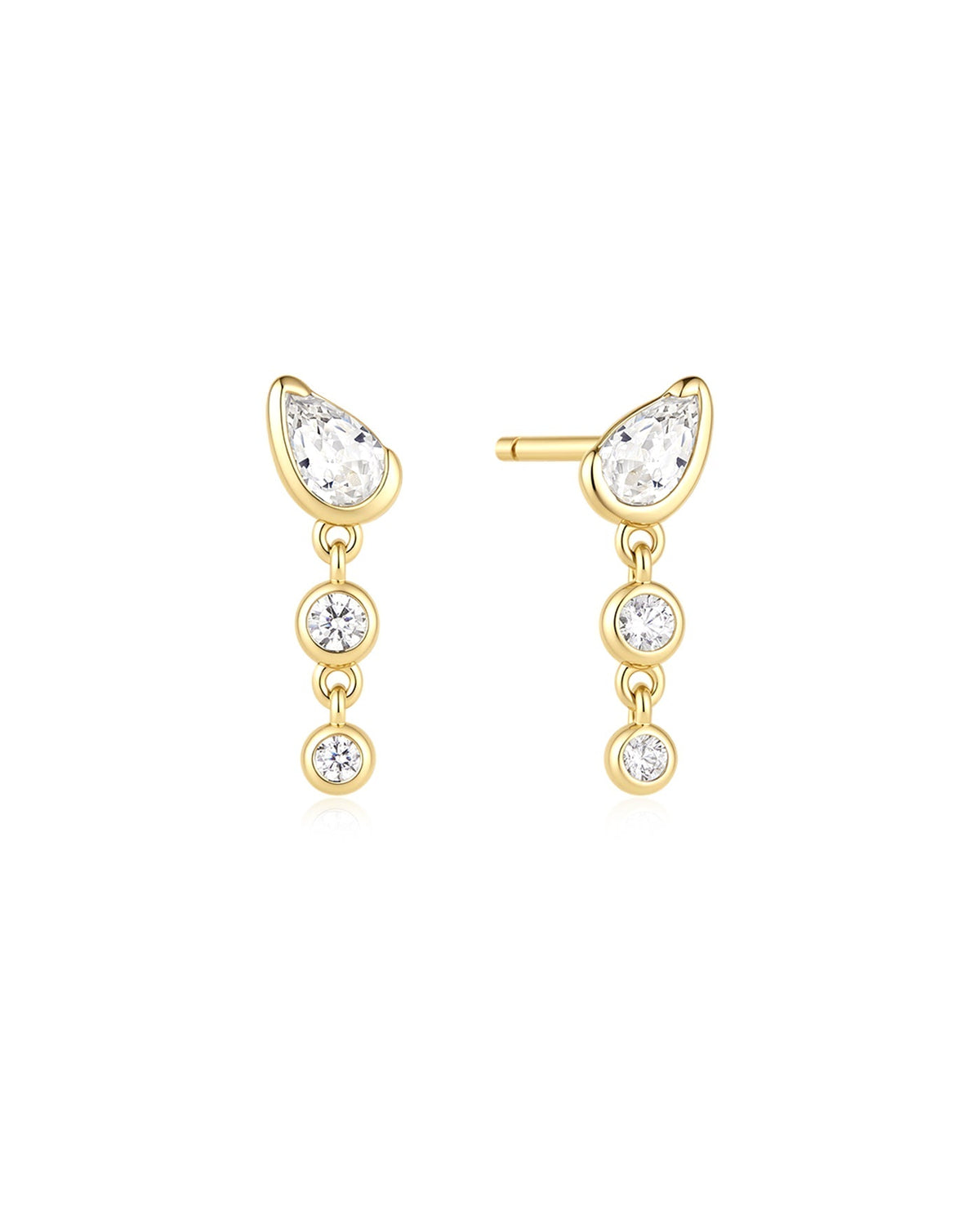 Ania Haie Gold Teardrop & Bezel Round Dangle Stud Earrings E076-03G E076-03G front packshot
