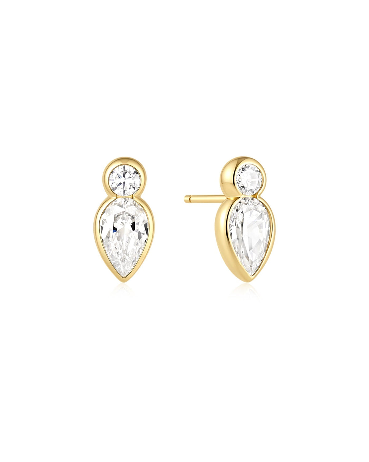 Ania Haie Gold Bezel Inverted Teardrop & Round Stud Earrings E076-04G E076-04G front packshot