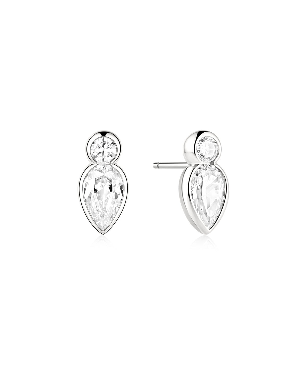 Ania Haie Silver Bezel Inverted Teardrop & Round Stud Earrings E076-04H E076-04H front packshot