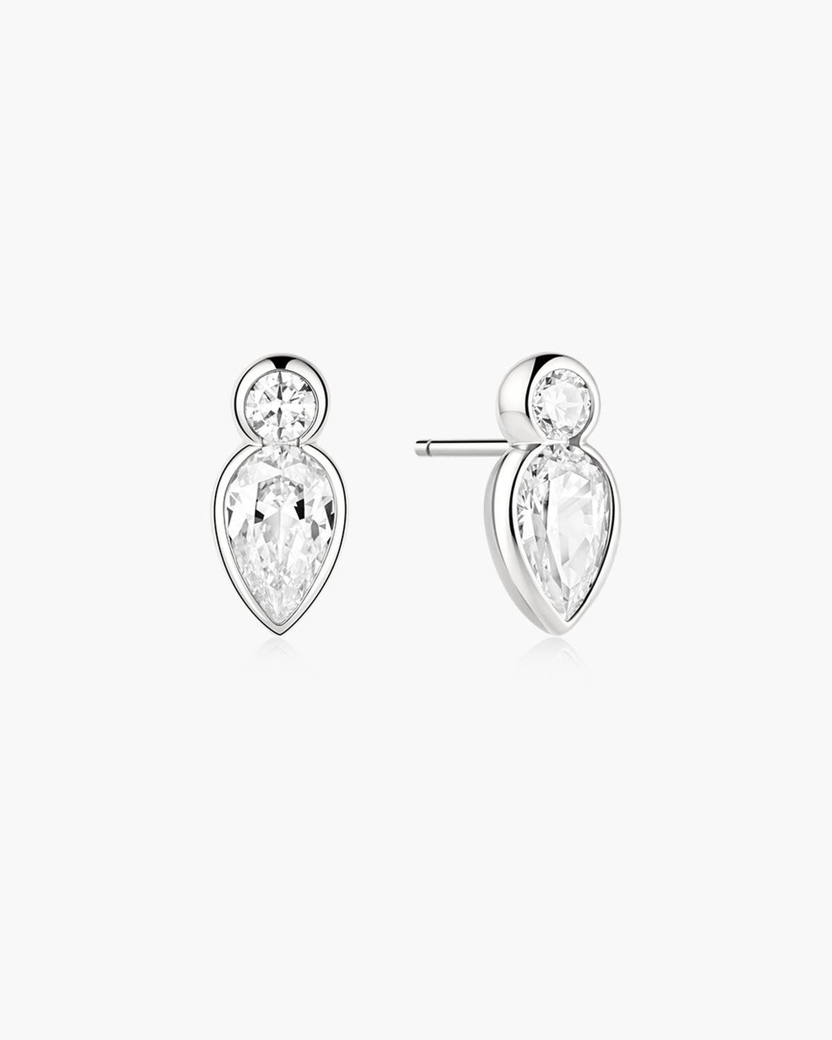Ania Haie Silver Bezel Inverted Teardrop & Round Stud Earrings E076-04H E076-04H front packshot