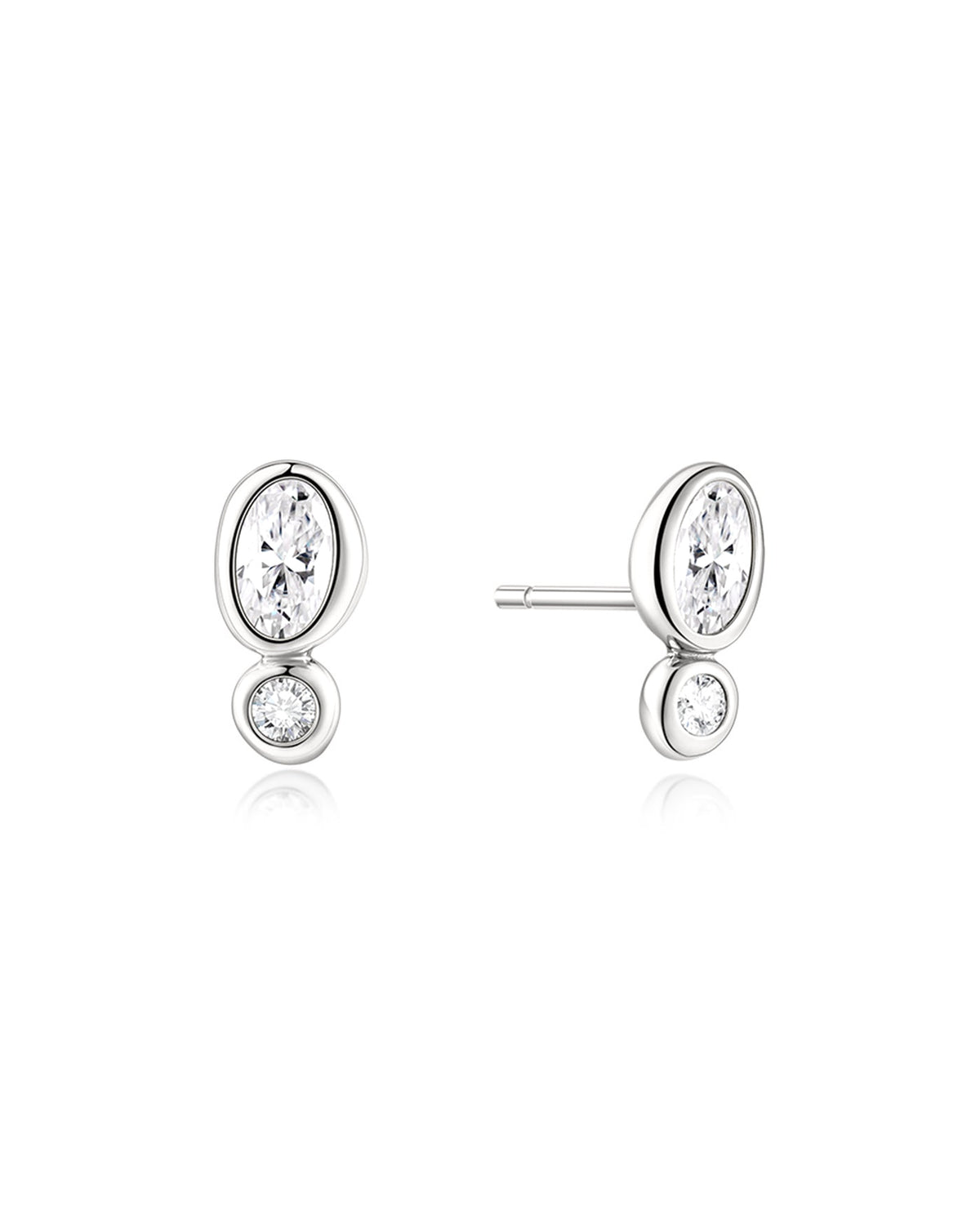 Ania Haie Silver Bezel Organic Pebble & Round Stud Earrings E076-05H E076-05H front packshot