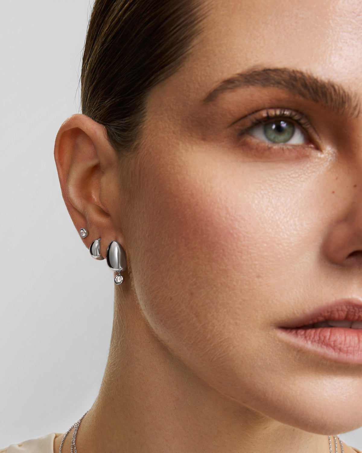 Ania Haie Silver Organic Dome Pebble with Bezel Dangle Stud Earrings E076-07H E076-07H view 2