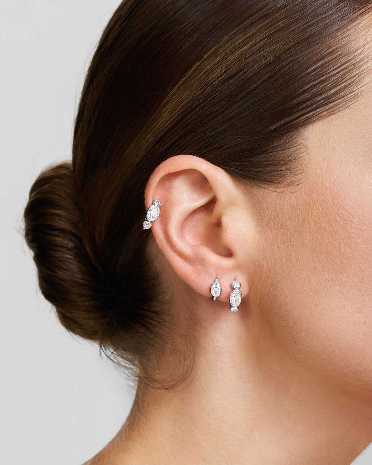 Ania Haie Silver Bezel Organic Pebble & Round Huggie Hoop Earrings E076-13H E076-13H view 2