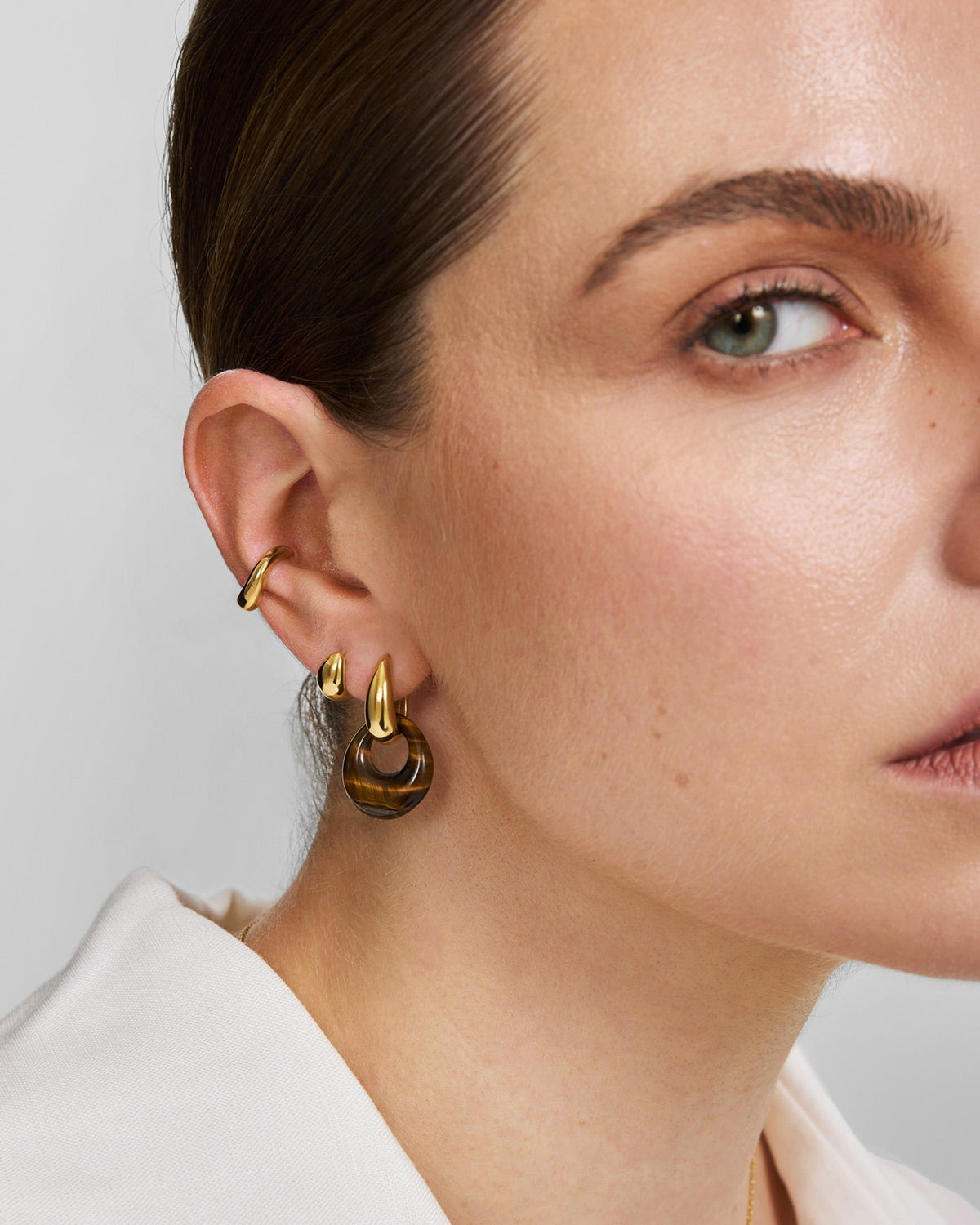 Ania Haie Gold Hollow Tiger's Eye Organic Pebble Drop Earrings E076-21G-TE E076-21G-TE view 2