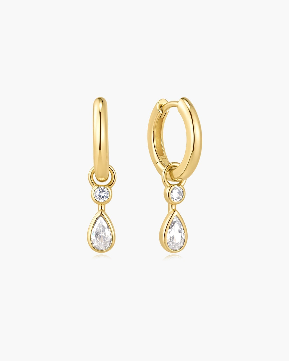 Ania Haie Gold Dangling Bezel Teardrop Huggie Hoop Earrings E076-14G E076-14G front packshot