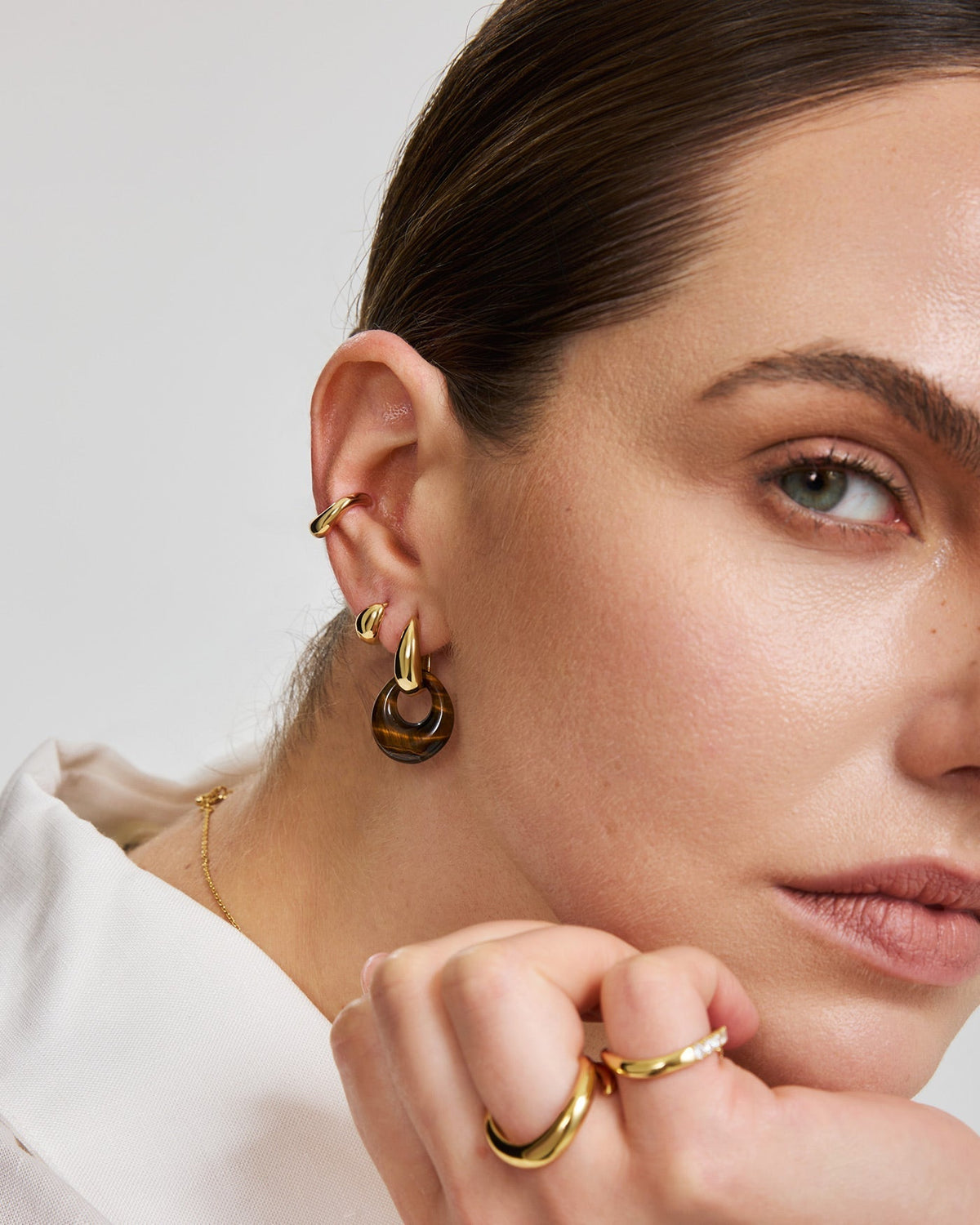 Ania Haie Gold Hollow Tiger's Eye Organic Pebble Drop Earrings E076-21G-TE E076-21G-TE view 3