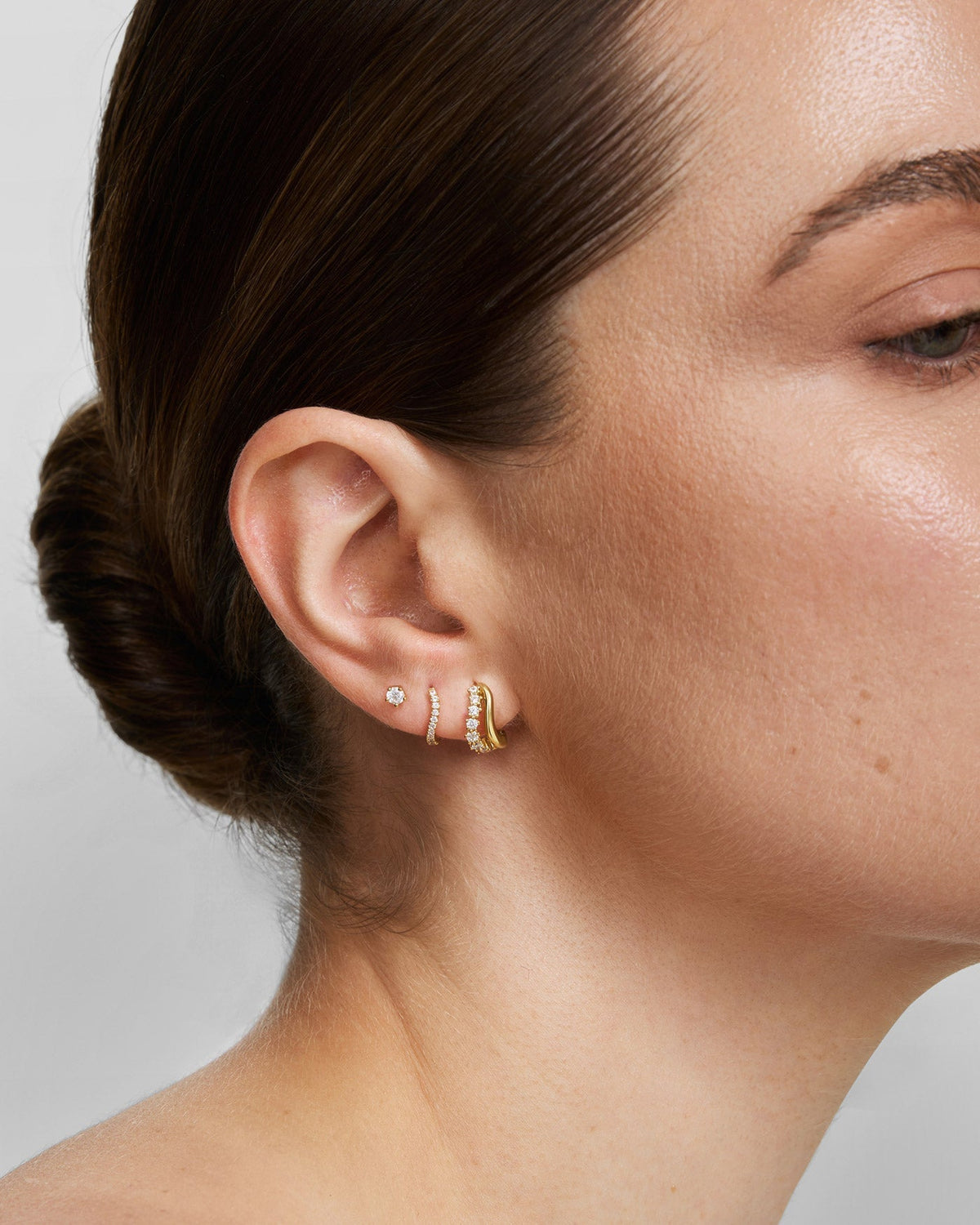 Ania Haie Gold Slim Pave Wave Huggie Hoop Earrings