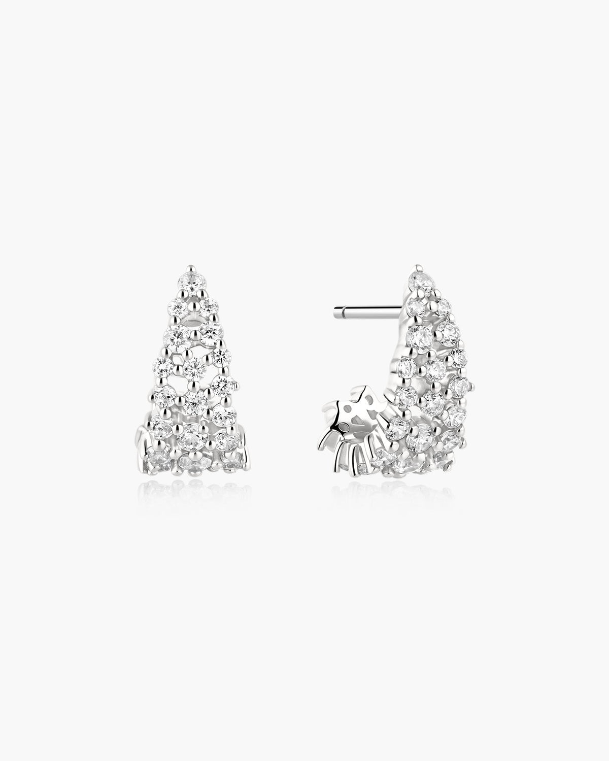Ania Haie Silver Pave Openwork Curved Stud Hoop Earrings