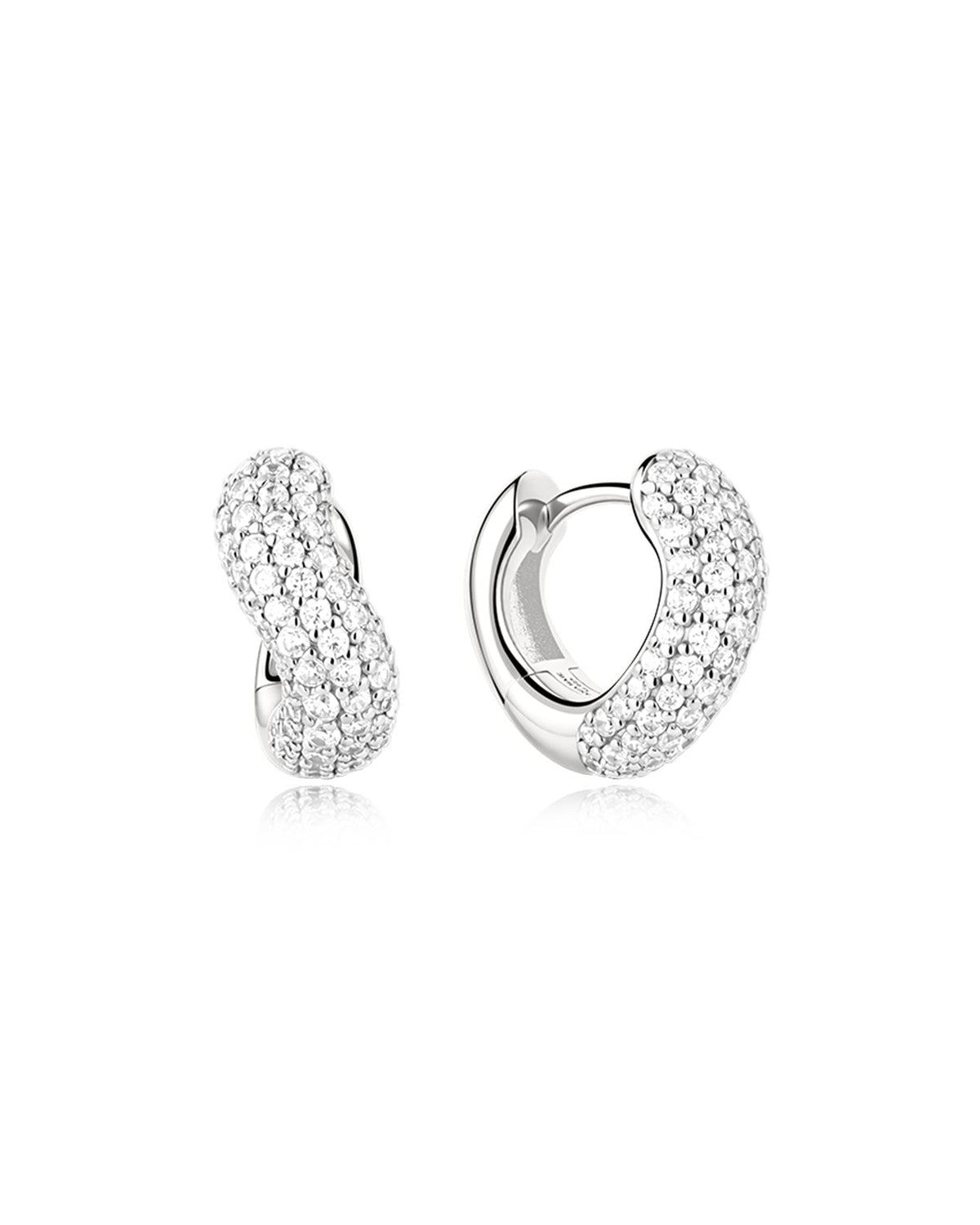 Ania Haie Silver Chunky Pave Wave Huggie Hoop Earrings