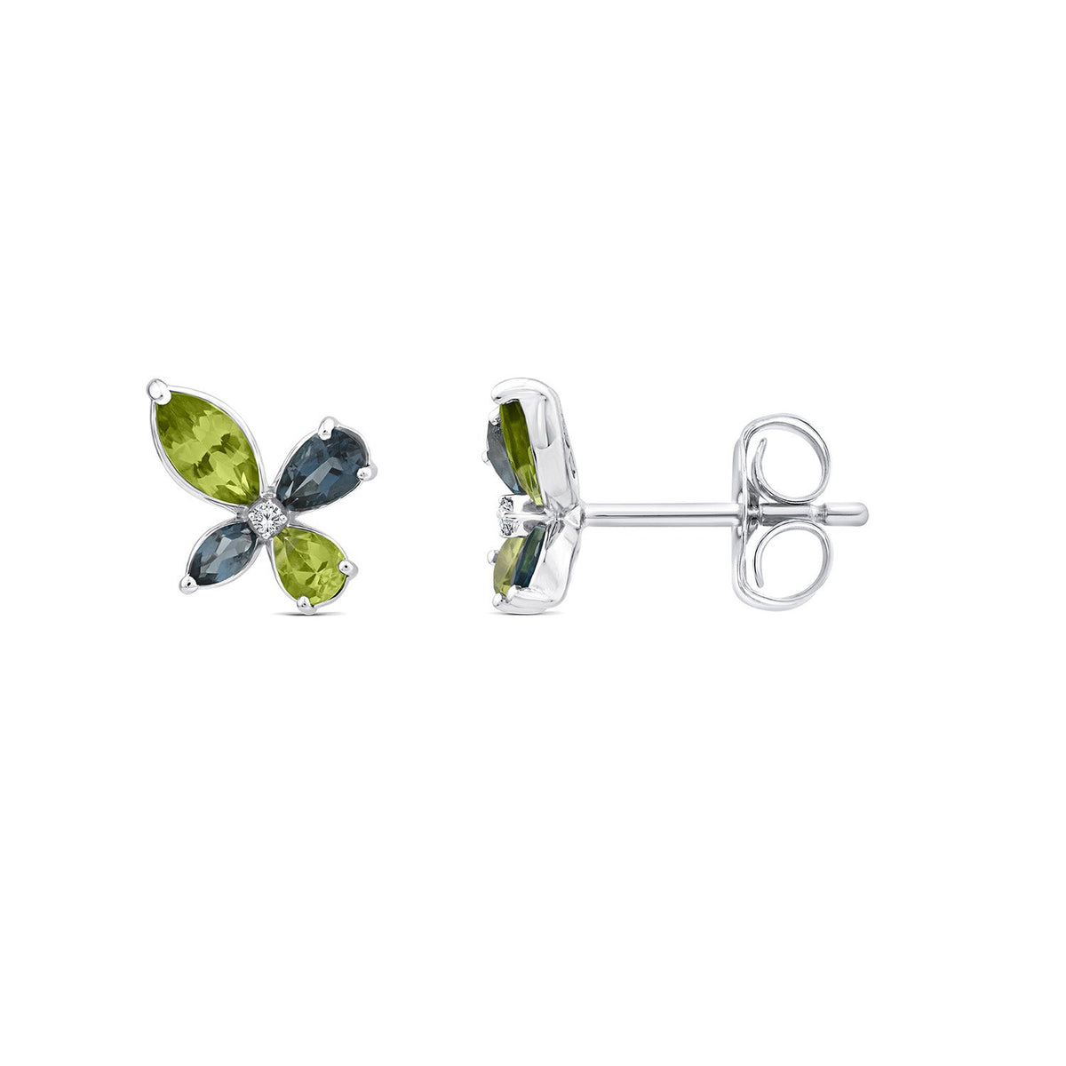 0.01ct Diamond, Topaz & Peridot Earrings in 9K White Gold