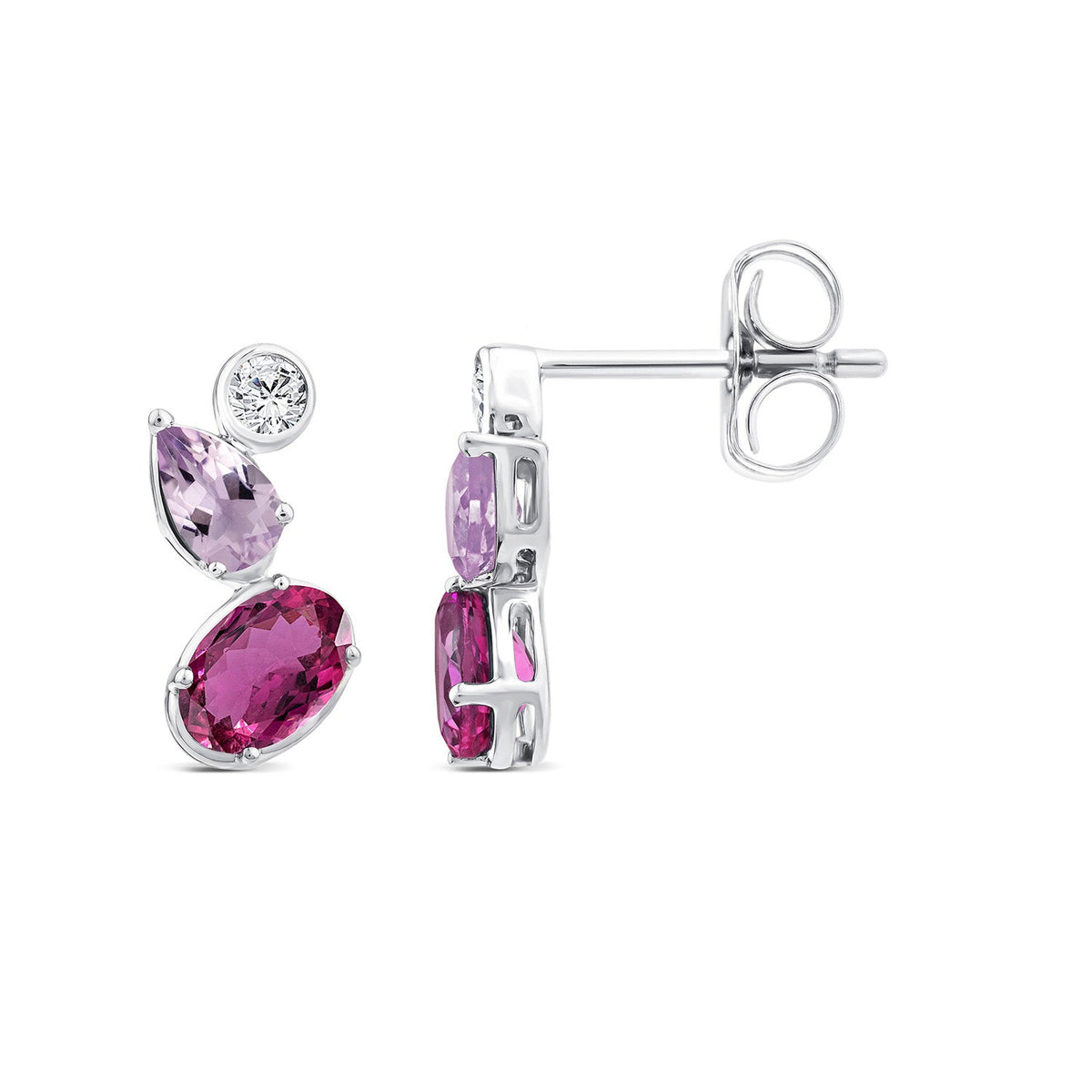 0.10ct Diamond & Pink Amethyst Stud Earrings in 9K White Gold