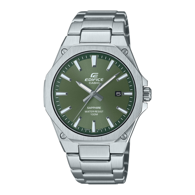 Casio Edifice 3 Hand Analog Green Dial Stainless Steel Watch EFRS108D Watch Direct