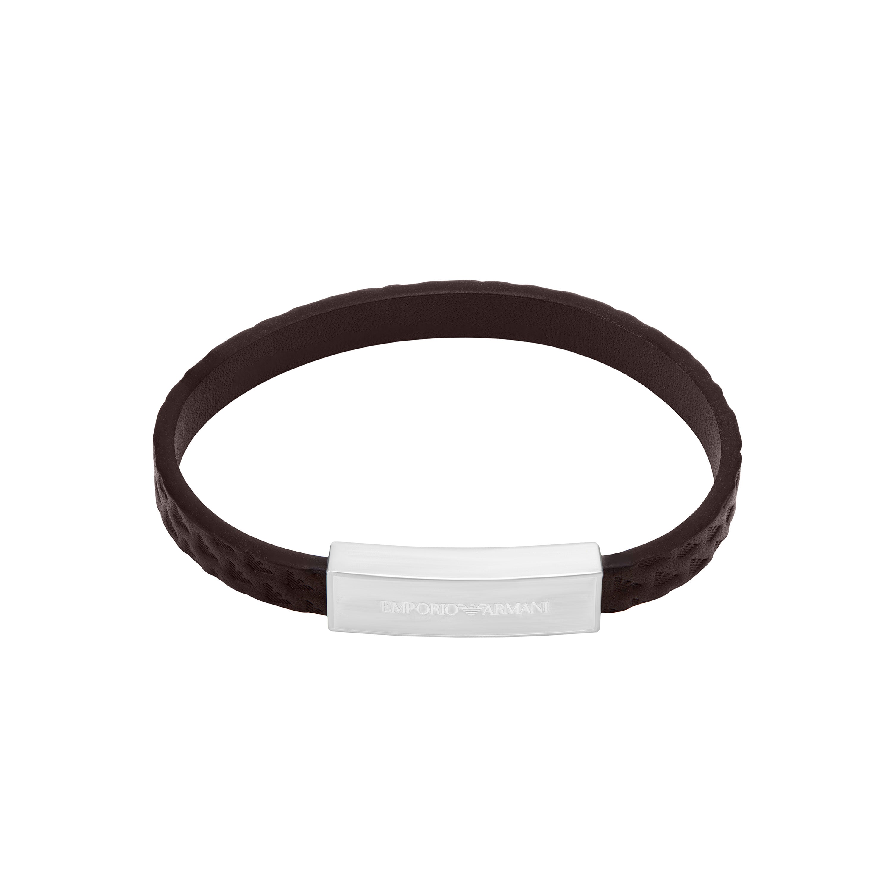 Emporio Armani Silver Brown Leather Men's Bracelet EGS3251040