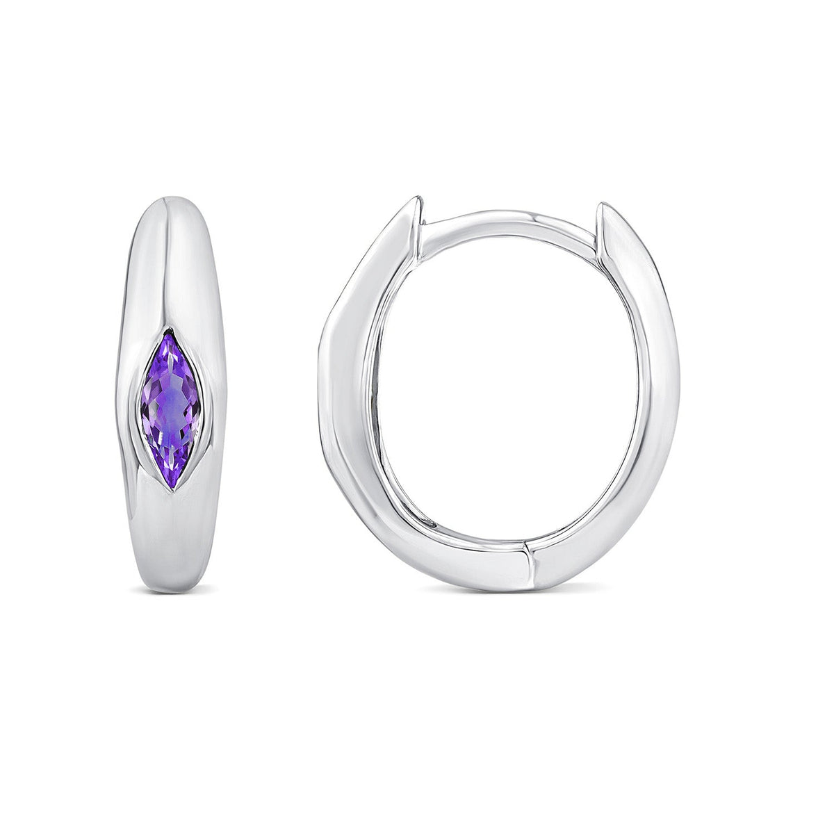 Marquise Purple Amethyst Tapered Huggie Earrings in 9K White Gold