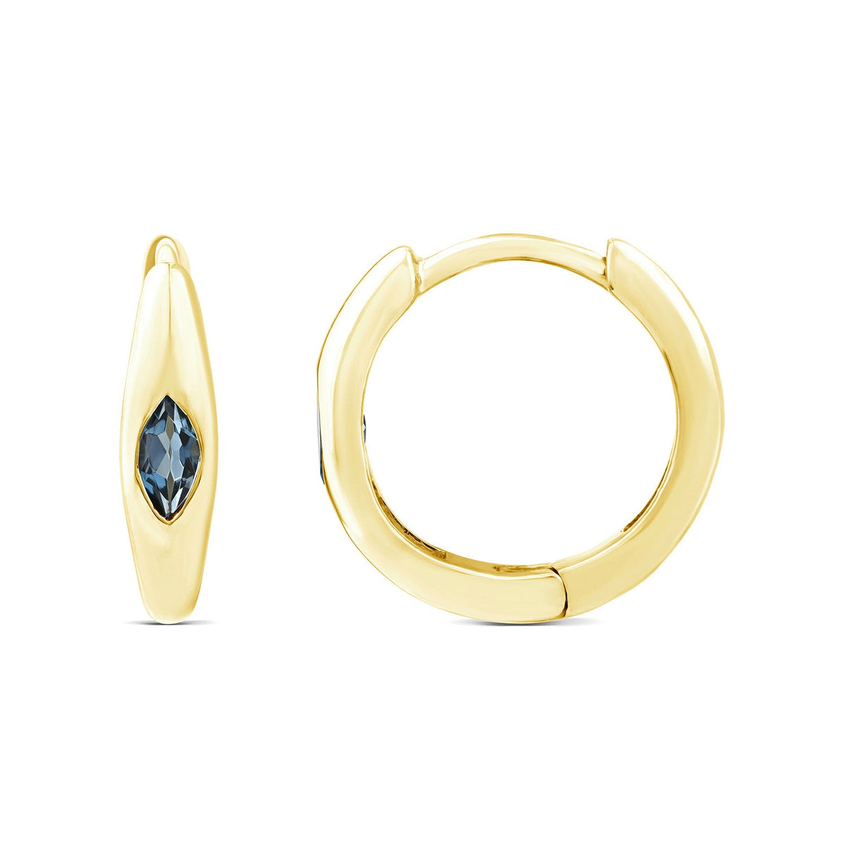 Marquise London Blue Topaz Tapered Huggie Earrings in 9K Yellow Gold