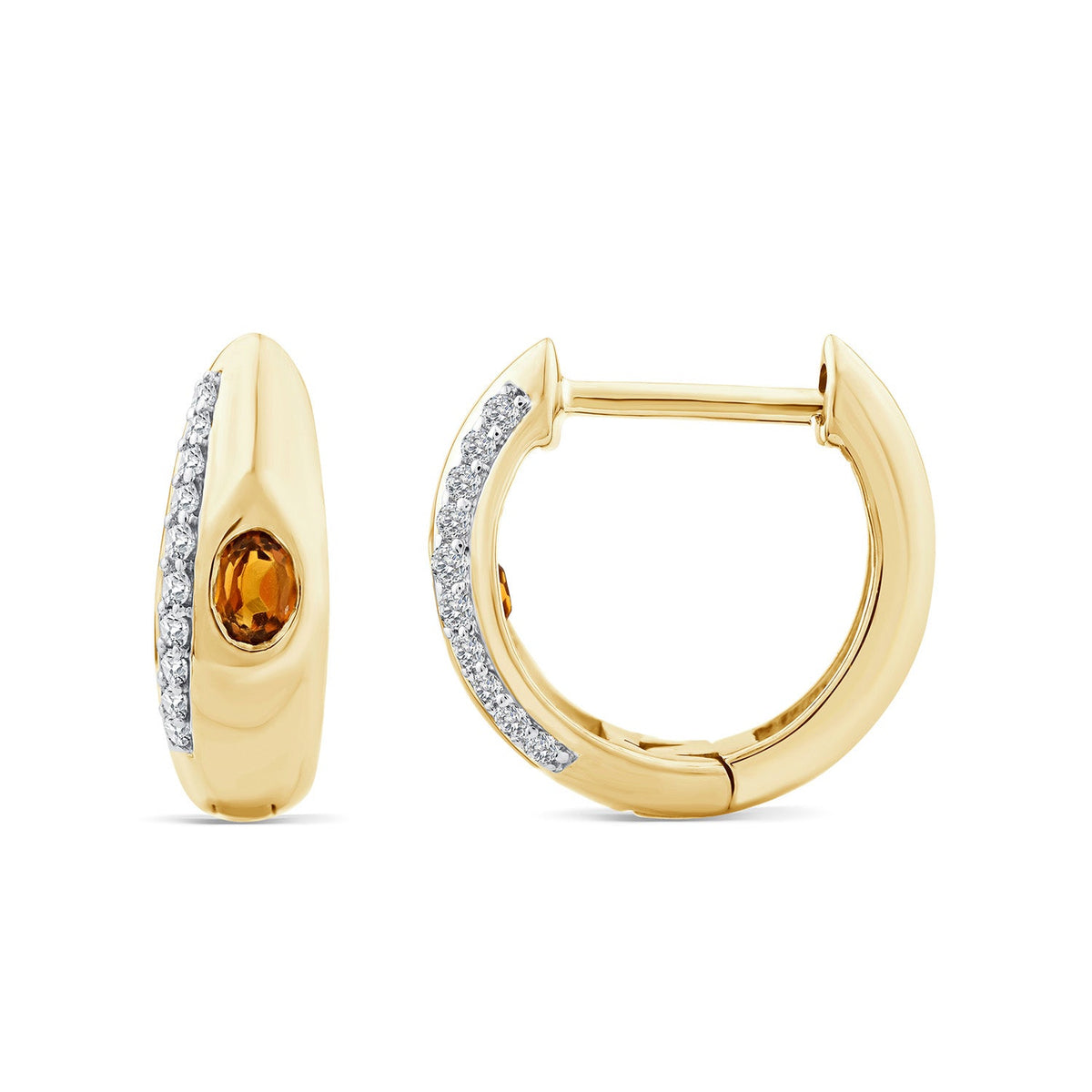 0.05ct Diamond & Citrine Hoop Earrings in 9K Yellow Gold