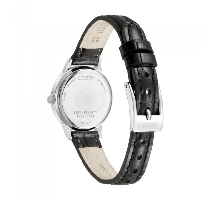 Citizen Eco-Drive Black Leather Strap White Dial Watch EM0930-15A