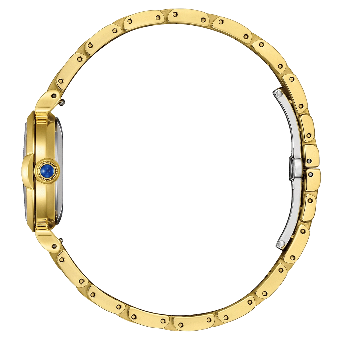 Citizen EM1132-88H black dial ladies watch, official side profile showing case design, gem-set detail and gold-tone bracelet