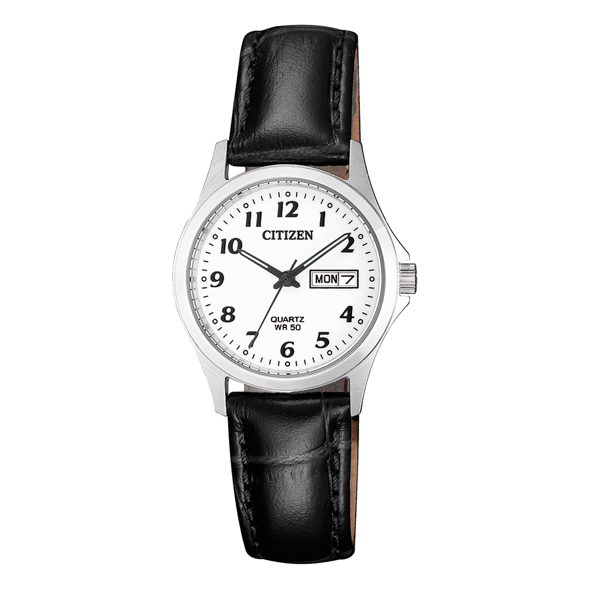Citizen Classic EQ2000-02A white dial black leather front view