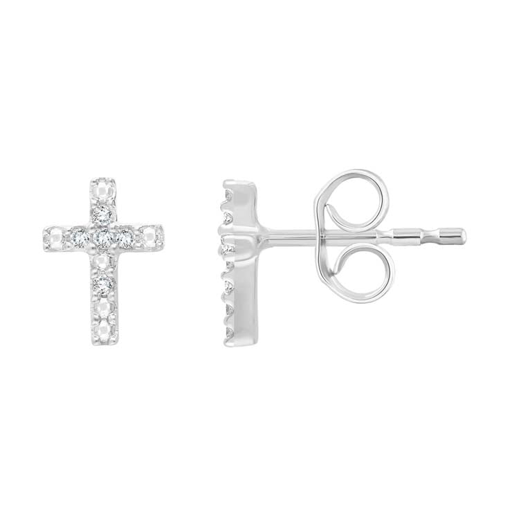 0.03ct Diamond Cross Stud Earrings in 9K White Gold