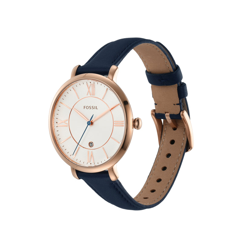 Fossil Jacqueline Rose-Gold & Navy Leather Women's Watch