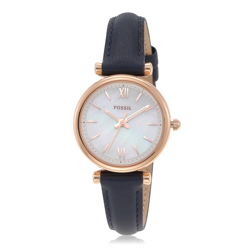 Fossil Carlie Mini 海军蓝皮革表带手表 ES4502