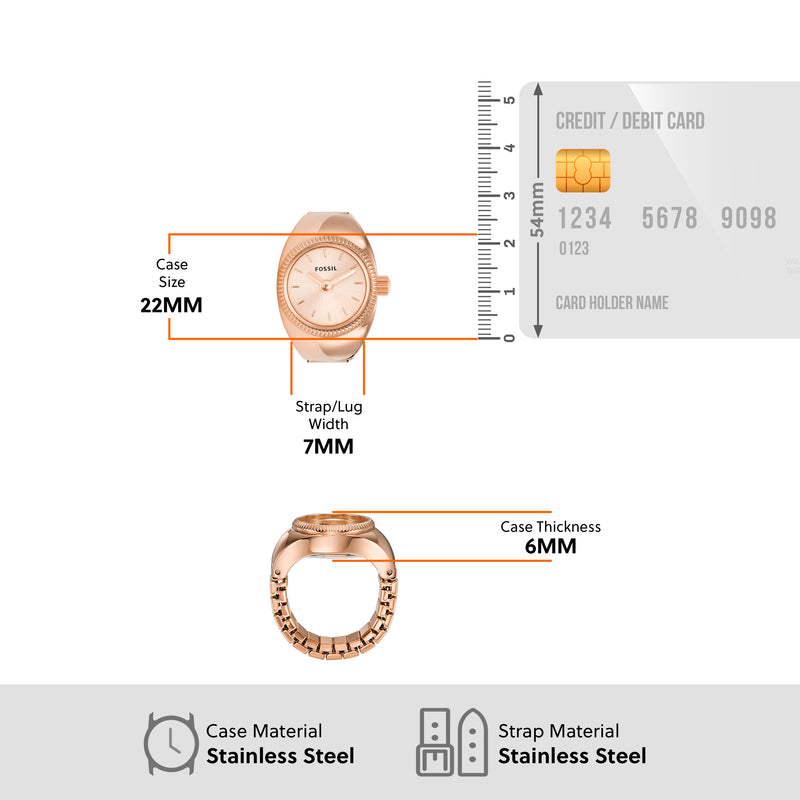 Fossil Elegance 戒指腕表 ES5247 – 玫瑰金双指针腕表