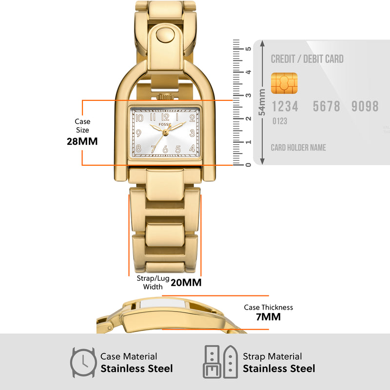 Fossil Harwell 光滑金色不锈钢三针手表 ES5327