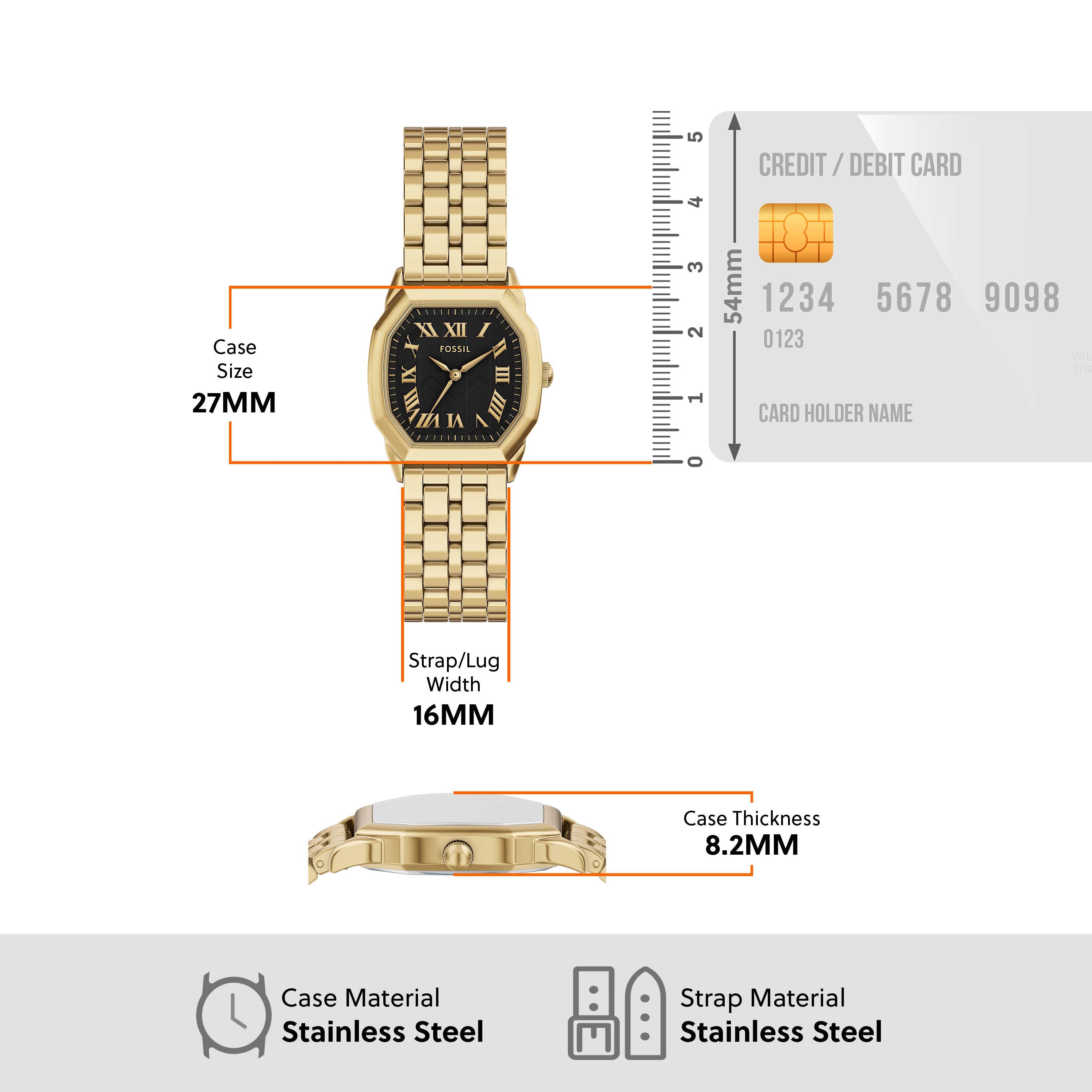 Fossil Harlow Gold Tone Stainless Steel Black Dial Watch ES5433