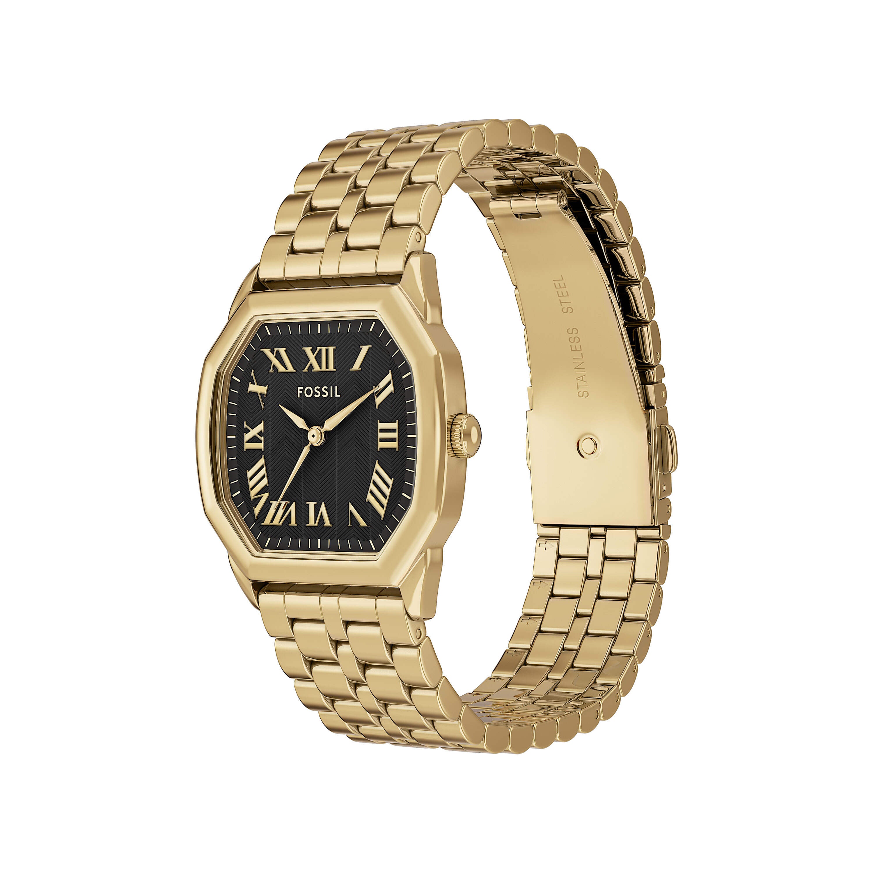 Fossil Harlow Gold Tone Stainless Steel Black Dial Watch ES5433