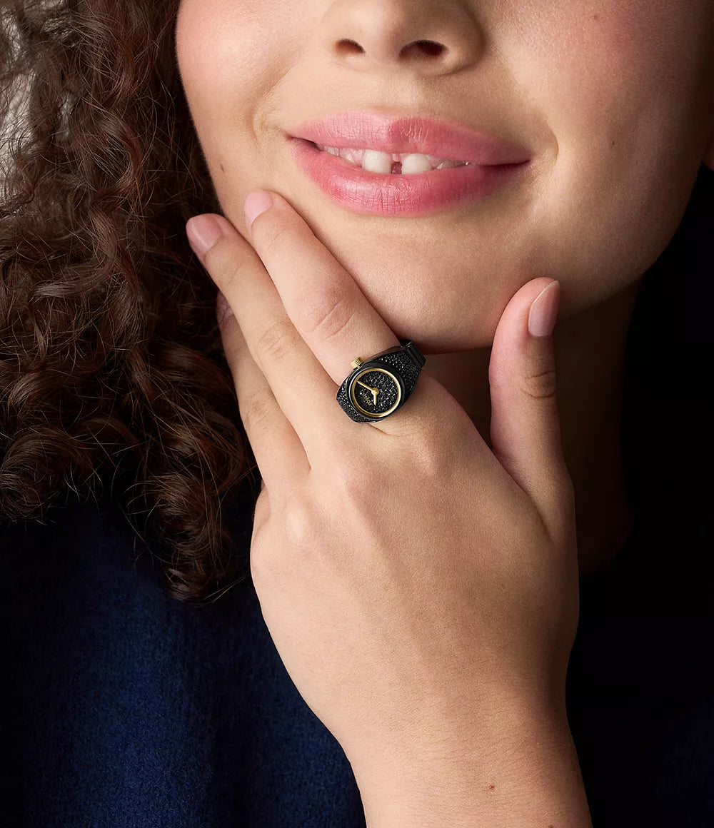 Fossil Raquel Black Pavé Dial Watch Ring ES5449
